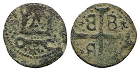 Crusaders, Mytilene (Lordship). Francesco I Gattilusio, AD 1355-1384. Bl, Denaro. 0.73 g. 15.98 mm.
Obv: Castle Tournois.
Rev: Palaeologan tetragramma...