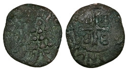 Crusaders, Mytilene (Lordship). Francesco I Gattilusio, AD 1355-1384. Bl, Denaro. 1.00 g. 15.03 mm.
Obv: Gattilusi coat of arms.
Rev: Palaeologan tetr...