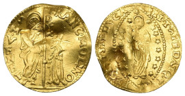 Republic of Venice. Francesco Molin, AD 1646-1655. AV, 1 Zecchino. 3.48 g. 21.10 mm.
Obv: FRANC MOLINO S M VENET. St. Mark standing at left presenting...