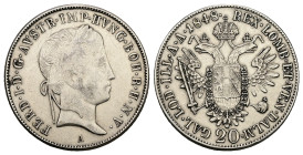 Austrian Empire. Ferdinand I, AD 1835-1848. AR, 20 Kreuzer. 6.68 g. 26.37 mm.
Obv: FERD I D G AVSTR IMP HVNG BOH R H N V·
(F. Dei Gratia Austriae Impe...