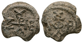PB Byzantine monogrammatic seal of Alexander orphanotrophos (c. AD 6th century)
Obv: Cruciform invocative monogram: α, δ, ε, ν, ξ, ο, ρ, υ. Reading: ...