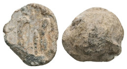 PB Roman provincial conical seal (AD 1st–3rd centuries)
Obv: Athena at right, standing facing, head to left, holding shield in her right hand and rest...