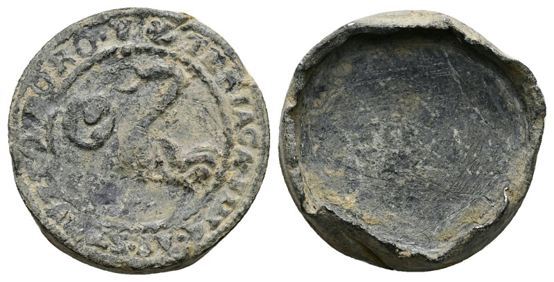 PB Venice. Theriac Capsule Seal (c. AD 17th century)
Obv: Radiant ostrich stand...