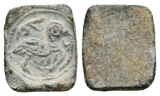 PB Asia Minor. Byzantine nomisma weight (AD 9th–10th centuries)
Square in form; stamped on face with circular beaded border enclosing bird to right f...