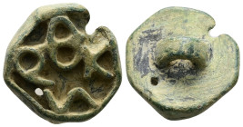 AE Byzantine bronze bread-stamp of Phokas (AD 5th–6th centuries)
An octogonal bronze bread-stamp containing monogram: α, κ, ς, φ, ω: Φωκᾶς; handle on...