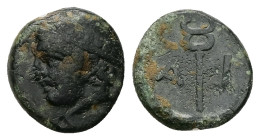 Thrace, Ainos. Ae, 2.43 g 12.93 mm. 5th centuries BC. 
Head of Hermes to left, wearing petasos 
Rev: Kerykeion; A-I across fields. 
Ref: AMNG II, 312;...