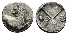 Thrace, Chersonesos. AR Hemidrachm, 1.93 g 13.37 mm. Circa 386-338 BC. 
Obv: Forepart of lion right, head left.
Rev: Quadripartite incuse square with ...