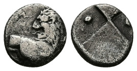 Thrace, Chersonesos. AR Hemidrachm, 2.14 g 12.28 mm. Circa 386-338 BC.
Obv: Forepart of lion right, head left.
Rev: Quadripartite incuse square, with ...