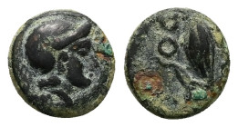 Thrace, Chersonesos. Ae, 1.28 g 10.00 mm. Circa 386-309 BC. 
Obv: Helmeted head of Athena right 
Rev: XEP / PO, Barley grain. 
Ref: SNG Copenhagen 848...