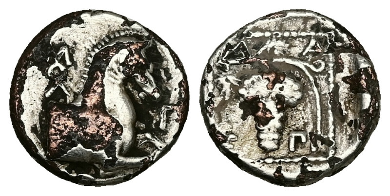 Thrace, Maroneia. AR Fourrèe Hemidrachm, 2.15 g 13.97 mm
Obv: Forepart of horse ...