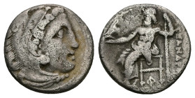 Kings of Macedon, Alexander III 'the Great'. AR Drachm, 3.83 g 16.72 mm. 336-323 BC. Kolophon?
Obv: Head of Herakles right, wearing lion skin.
Rev: AΛ...