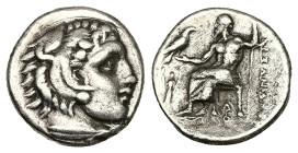 Kings of Macedon, Alexander III 'the Great'. AR Drachm, 4.04 g 15.98 mm. 336-323 BC. Lampsakos.
Obv: Head of Herakles right, wearing lion skin.
Rev: A...
