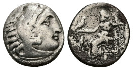 Kings of Macedon, Alexander III 'the Great'. AR Drachm. 4.15 g 16.03 mm. 336-323 BC. Kolophon.
Obv: Head of Herakles right, wearing lion skin.
Rev: AΛ...