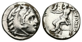 Kings of Macedon, Alexander III 'the Great'. AR Fourrèe Drachm, 3.85 g 17.24 mm. 336-323 BC. Uncertain mint in western Asia Minor.
Obv: Head of Herakl...