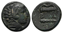 Kings of Macedon, Alexander III 'the Great', Ae, 6.78 g 18.31 mm. 336-323 BC. Uncertain Macedonian mint.
Obv: Head of Herakles right, wearing lion ski...
