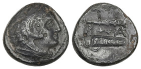 Kings of Macedon, Alexander III 'the Great'. Ae, 4.58 g 17.95 mm. 336-323 BC. Uncertain mint in Macedon.
Obv: Head of Herakles right, wearing lion ski...