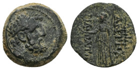 Seleukid Kingdom, Antiochos IX Eusebes Philopator (Kyzikenos). Ae, 4.92 g 19.07 mm. 114/3-95 BC. 
Obv: Laureate head of Herakles right.
Rev: ΒΑΣΙΛΕΩΣ ...