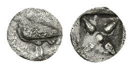 Asia minor, Uncertain. AR Tetartemorion, 0.13 g 6.07 mm. Circa 5th century BC.
Obv: Eagle standing left.
Rev: Stellate pattern within incuse square.
R...