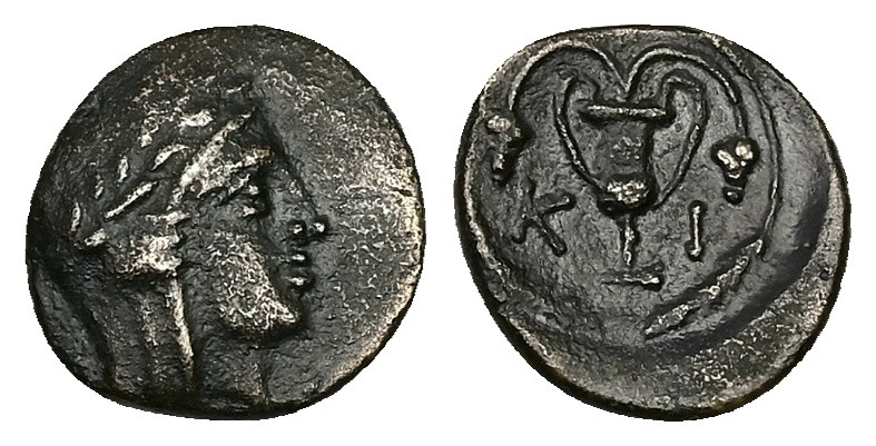 Bithynia, Kios. Ae, 1.31 g 11.91 mm. Circa 300 BC. 
Obv: Head of Mithras right, ...