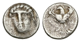 Paphlagonia, Sinope. AR Trihemiobol, 1.23 g 10.39 mm. Circa 330-300 BC. 
Obv. Head of Sinope facing slightly left.
Rev. [ΣI-NΩ], Eagle flying upward, ...