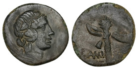 Pontos, Amisos. Ae, 3.44 g 19.93 mm. Circa 85-65 BC. 
Obv: Head of Dionysos right, wearing ivy wreath 
Rev: AMIΣΟΥ, filleted thyrsos.
Ref: SNG BM Blac...