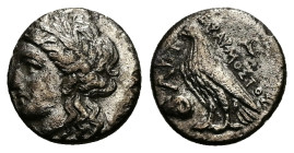 Troas, Abydos AR Hemidrachm. 2.13 g 13.45 mm. Epharmostos, magistrate. 330-325 BC. 
Obv: Laureate head of Apollo to left 
Rev: Eagle standing to left;...