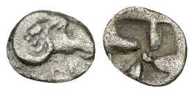 Troas, Kebren. AR Hemiobol, 0.39 g 9.83 mm. Circa 5th century BC.
Obv: [KEBP], Ram's head to right;
Rev: Quadripartite incuse square.
Ref:SNG Copenhag...