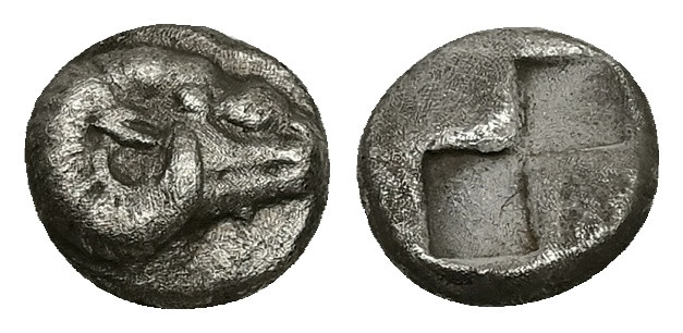 Troas, Kebren. AR Diobol, 1.23 g 3.98 mm. 5th century BC.
Obv: [KEBREN], Head of...