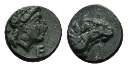 Troas, Kebren. Ae. 0.91 g 9.21 mm. Circa 400-387 BC. 
Obv: K E, Head of female right
Rev: Head of ram right.
Ref: SNG Ashmolean 1108–10; SNG von Auloc...