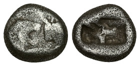 Kings of Lydia, Sardes. Kroisos. AR 1/3 Stater. 3.37 g 12.80 mm. Circa 564/53-550/39 BC. 
Obv: Confronted foreparts of lion and bull.
Rev: Two incuse ...