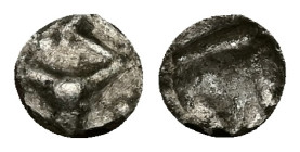 Pamphylia, Aspendos. AR Hemiobol. 0.18 g 6.63 mm. 5th century BC.
Obv: Triskeles.
Rev: Quadripartite incuse square.
Ref: Rosen 392 (uncertain Asia Min...