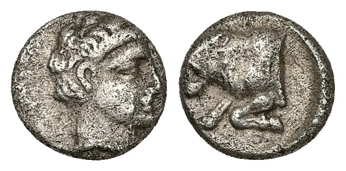 Caria, Uncertain ('Mint E'). AR Diobol, 1.29 g 10.35 mm. Circa 380-340 BC. 
Obv:...
