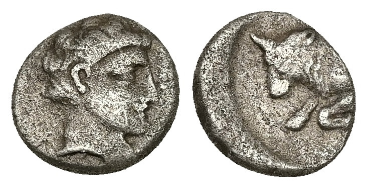 Caria, Uncertain ('Mint E'). AR Diobol, 1.30 g 10.90 mm. Circa 380-340 BC. 
Obv:...