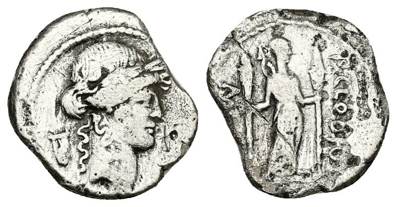 P. Clodius M.F. Turrinus, 42 BC. AR, Denarius. 3.24 g. 18.42 mm. Rome.
Obv: Laur...