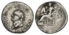 Vespasian, AD 69-79. AR, Denarius. 2.16 g. 18.57 mm. Rome.
Obv: CAESAR VESPASIANVS AVG. Head of Vespasian, laureate, left.
Rev: ANNONA AVG. Annona, dr...
