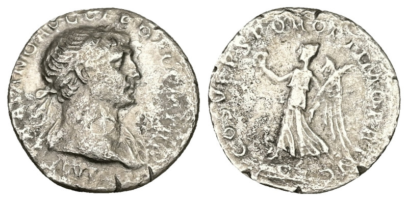 Trajan, AD 98-117. AR, Denarius. 2.36 g. 18.63 mm. Rome.
Obv: IMP TRAIANO AVG GE...