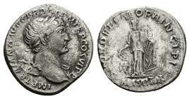 Trajan, AD 98-117. AR, Denarius. 3.09 g. 18.64 mm. Rome.
Obv: IMP TRAIANO AVG GER DAC P M TR P COS VI P P. Bust of Trajan, laureate, draped on left sh...
