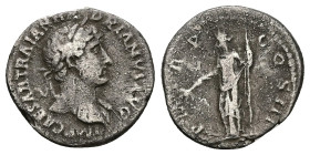 Hadrian, AD 117-138. AR, Denarius. 2.41 g. 19.10 mm. Rome.
Obv: IMP CAESAR TRAIAN HADRIANVS AVG. Head of Hadrian, laureate, right.
Rev: P M TR P COS I...