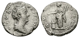 Diva Faustina I, AD 140/1 Died. AR, Denarius. 2.97 g. 17.85 mm. Rome.
Obv: DIVA FAVSTINA. Bust of Faustina I, draped, right, hair elaborately waved in...
