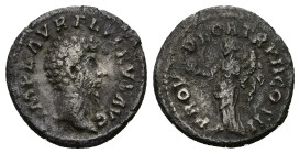 Lucius Verus, AD 161-169. AR, Denarius. 2.54 g. 18.35 mm. Rome.
Obv: IMP L AVREL VERVS AVG. Head of Lucius Verus, bare, right.
Rev: PROV DEOR TR P II ...
