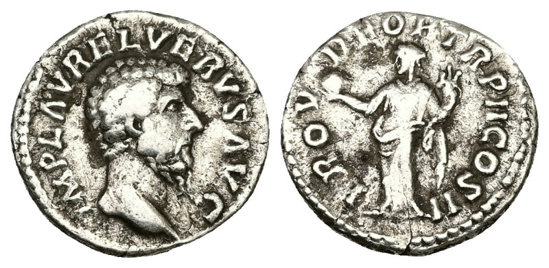 Lucius Verus, AD 161-169. AR, Denarius. 2.81 g. 17.88 mm. Rome.
Obv: IMP L AVREL...