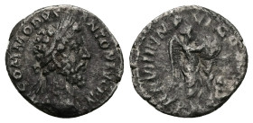 Commodus, AD 177-192. AR, Denarius. 2.22 g. 17.88 mm. Rome.
Obv: M COMMODVS ANTON AVG PIVS. Head of Commodus, laureate, right.
Rev: P M TR P VIIII IMP...
