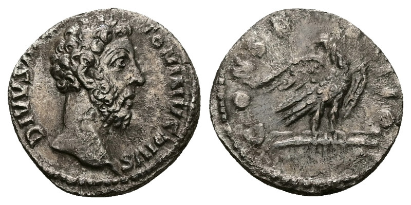 Divus Marcus Aurelius, AD 180 died. AR, Denarius. 2.81 g. 17.60 mm. Rome.
Obv: D...