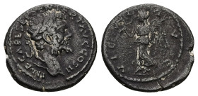 Septimius Severus, AD 193-211. AR, Denarius. 3.06 g. 18.21 mm. Emesa.
Obv: IMP CAE L SEP SEV PERT AVG COS II. Head of Septimius Severus, laureate, rig...