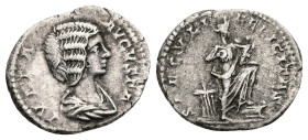 Julia Domna, AD 193-217. AR, Denarius. 3.47 g. 19.18 mm. Rome.
Obv: IVLIA AVGVSTA. Bust of Julia Domna, hair waved and coiled at back, draped, right.
...