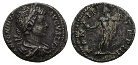 Caracalla, AD 198-217. AR, Denarius. 3.07 g. 18.42 mm. Rome.
Obv: ANTONINVS AVGVSTVS. Bust of Caracalla, laureate, draped, cuirassed, right.
Rev: PONT...