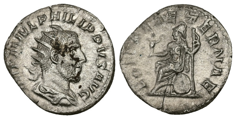 Philip I, AD 244-249. AR, Antoninianus. 2.93 g. 21.75 mm. Rome.
Obv: IMP M IVL P...