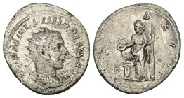Philip I, AD 244-249. AR, Antoninianus. 3.37 g. 22.82 mm. Rome.
Obv: IMP M IVL PHILIPPVS AVG. Bust of Philip, radiate, draped, cuirassed, right.
Rev: ...