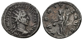 Trajan Decius, AD 249-251. AR, Antoninianus. 3.40 g. 22.05 mm. Rome.
Obv: IMP C M Q TRAIANVS DECIVS AVG. Bust of Trajan Decius, laureate, draped, cuir...