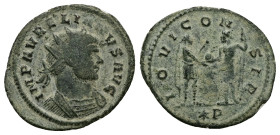 Aurelian, AD 270-275. Antoninianus. 3.52 g. 24.18 mm. Siscia.
Obv: MP AVRELIANVS AVG: Bust of Aurelian, radiate, cuirassed, right.
Rev: IOVI CONSER, P...